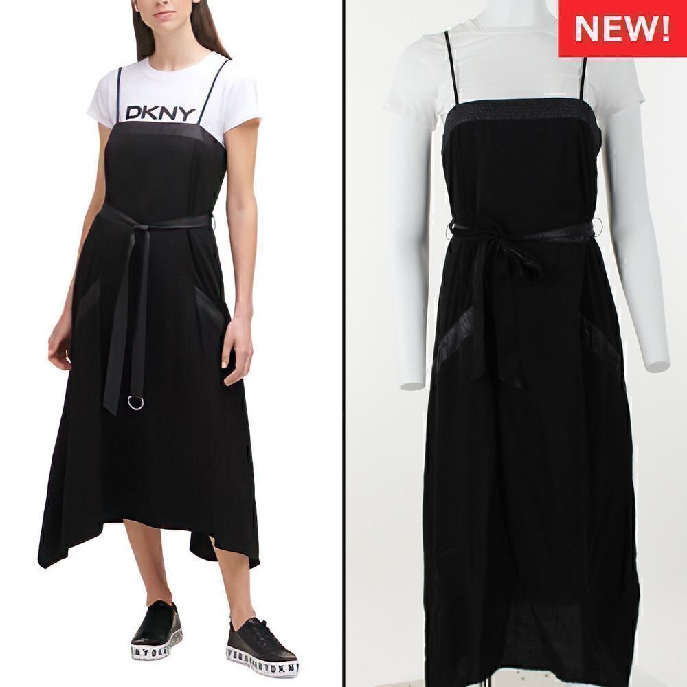 Dkny Mixed-Media Camisole Dress - Black/white